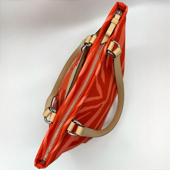 💰SALE💰 COACH Signature Fabric Orange/Tan Zebra Print Tote w/Leather Trim - Picture 8 of 14
